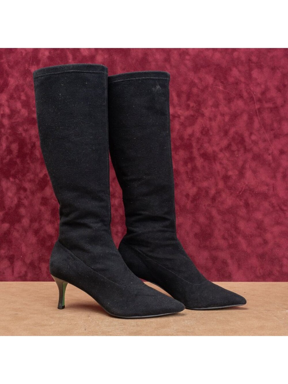 Boden Wmn Vintage Y2K Black Fabric Slip-on Pointy Toe Knee Boots 8US EUR38